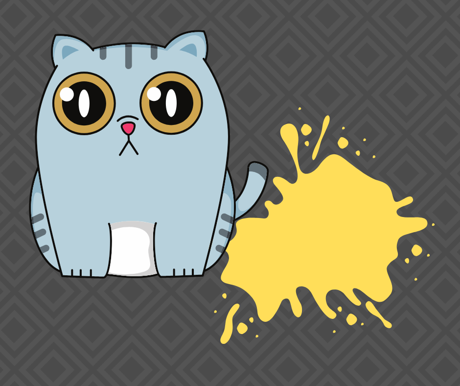 Cartoon cat next to urine puddle